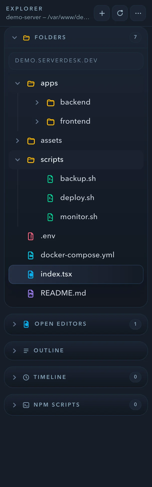 SFTP code editor showing file tree, open file, and safe file actions